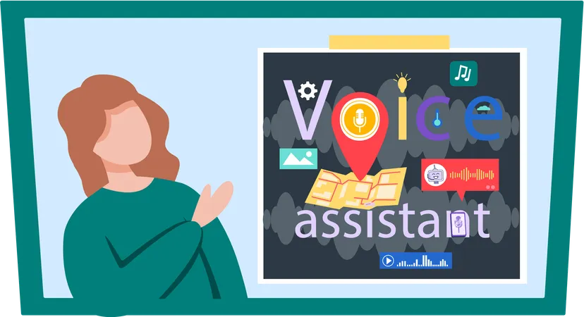 Woman using voice activated digital assistant  Illustration