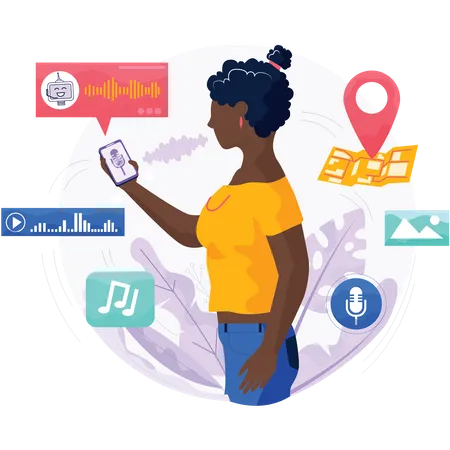 Woman using voice assistant on mobile Illustration