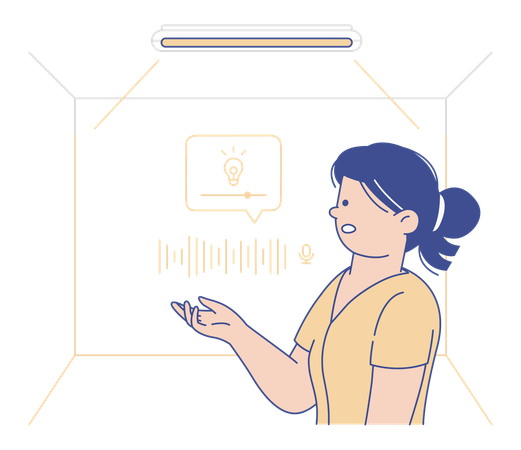 Woman Using Voice Command to Control Smart Home Lighting System  Illustration