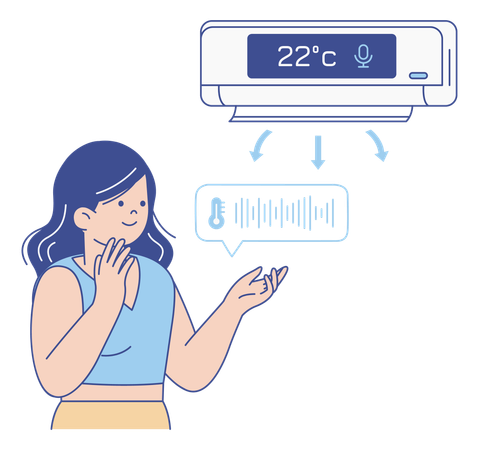 Woman Using Voice Control to Adjust Smart Home Air Conditioner  Illustration
