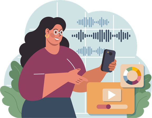Woman using voice search feature  Illustration
