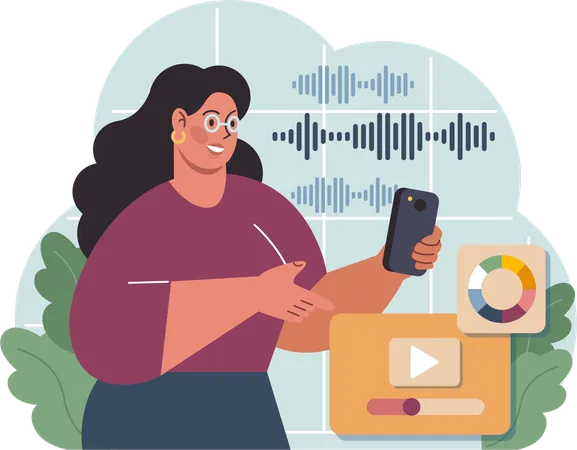 Woman using voice search feature  Illustration