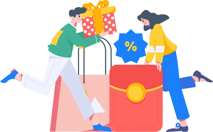 Woman using Voucher during shopping  Illustration