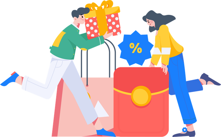 Woman using Voucher during shopping  Illustration