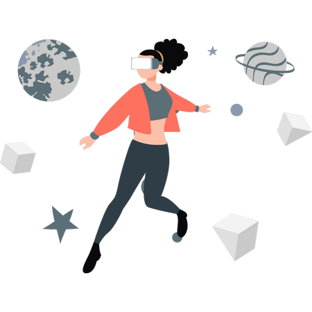 Woman using VR gadgets  Illustration