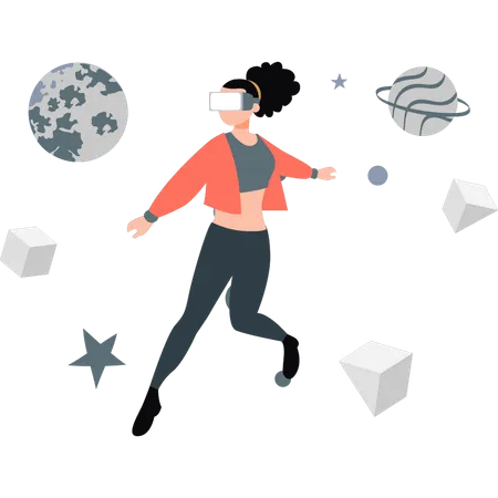 Woman using VR gadgets  Illustration