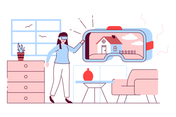 Woman using VR headset  Illustration