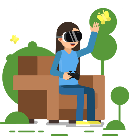 Woman using VR tech  Illustration