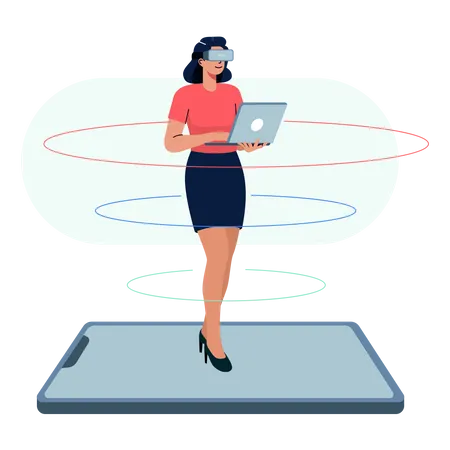 Woman using VR technology  Illustration