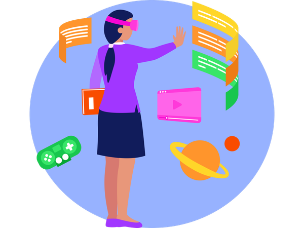 Woman Using Vr Technology  Illustration