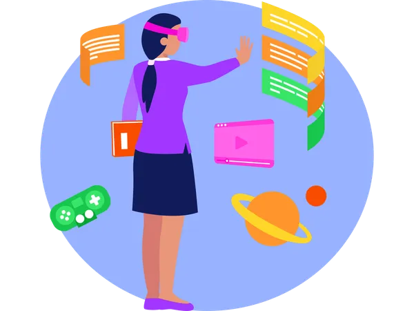 Woman Using Vr Technology  Illustration