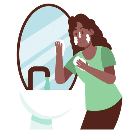 Woman using Wash Face  Illustration