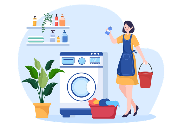 Woman using washing powder  Illustration