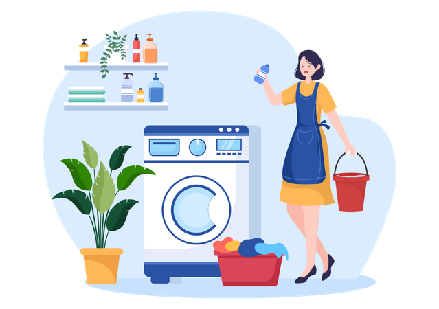 Woman using washing powder  일러스트레이션