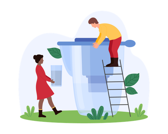 Woman using water filter  Illustration