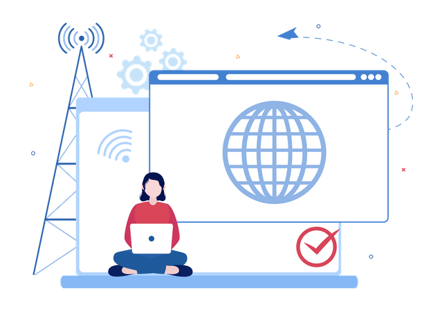 Woman using working internet connection Illustration