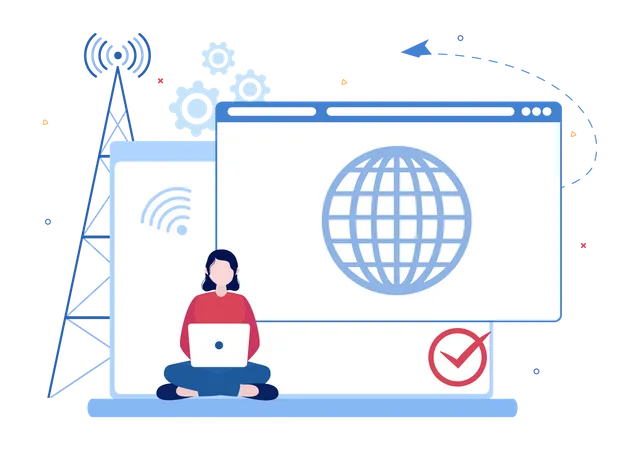 Woman using working internet connection Illustration