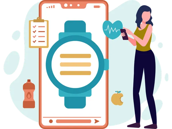 Woman Using Workout Tracker on mobile  Illustration