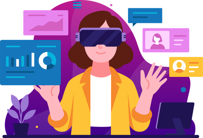 Woman utilising VR technology  Illustration