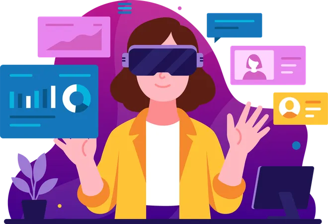 Woman utilising VR technology  Illustration