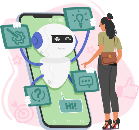 Woman Utilizing Chatbot Service  Illustration