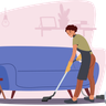 illustration girl vacuuming floor