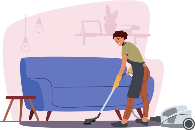 Woman vacuuming floor  Illustration