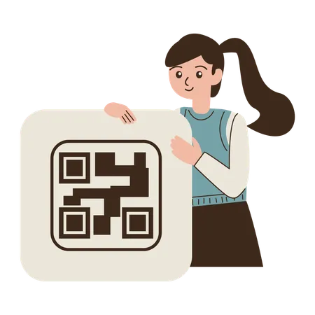 女性がバーコードシステムを検証  イラスト