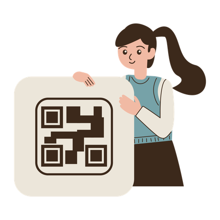 Woman verifies Barcode System  Illustration