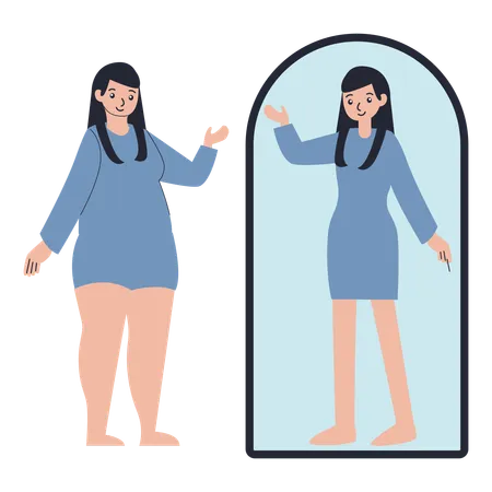 Woman viewing at Weight Loss Progress  Illustration