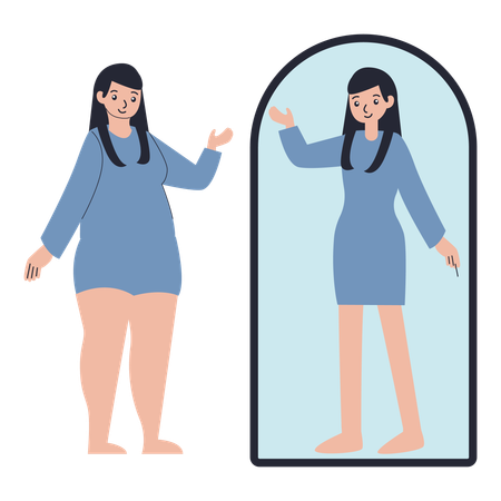 Woman viewing at Weight Loss Progress  Illustration