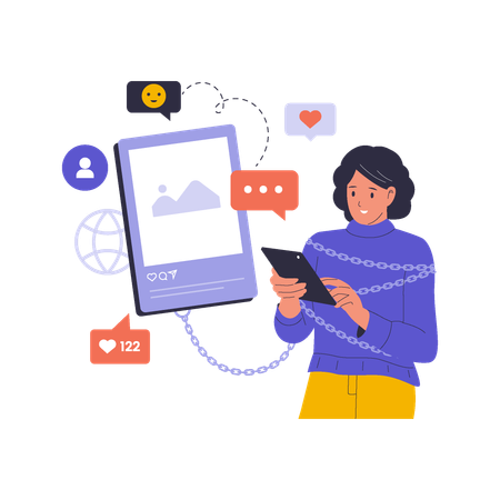 Woman viewing number of followers on social media  Illustration
