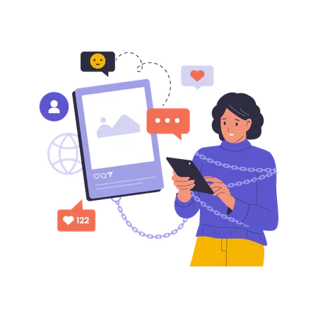 Woman viewing number of followers on social media  Illustration