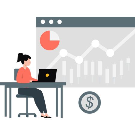 Woman viewing profit graph on webpage  Illustration