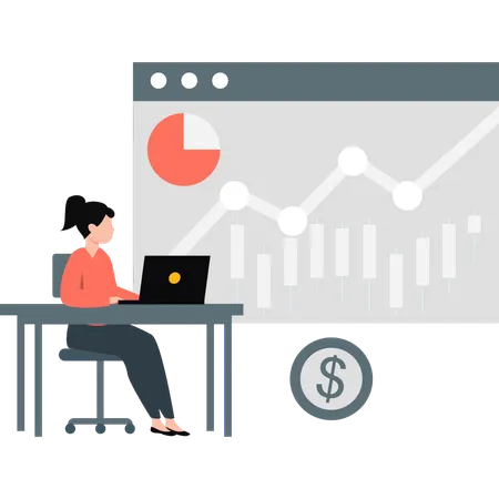 Woman viewing profit graph on webpage  Illustration