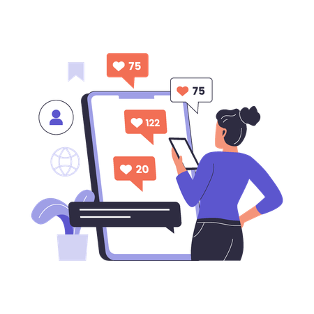 Woman viewing social media followers  Illustration