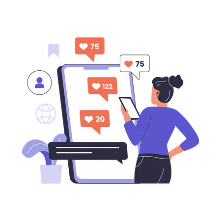 Woman viewing social media followers  Illustration