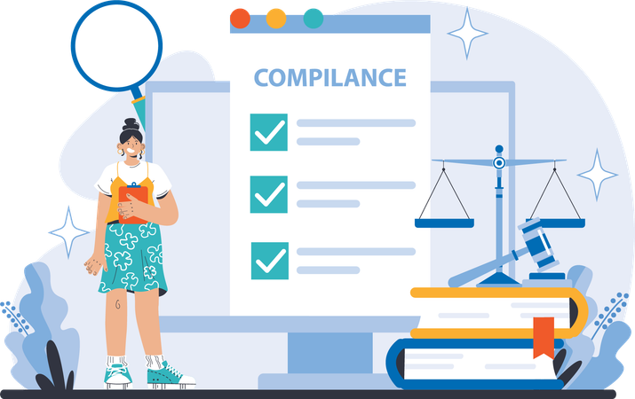 Woman views at compliance contract  Illustration