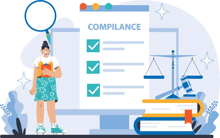 Woman views at compliance contract  Illustration