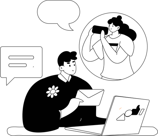 Woman views at employee's social media account  Illustration
