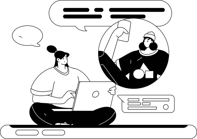 Woman views at employee's social media account  Illustration
