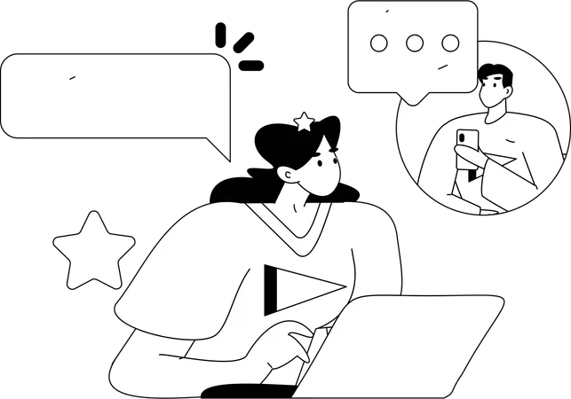 Woman views at employee's social media account  Illustration