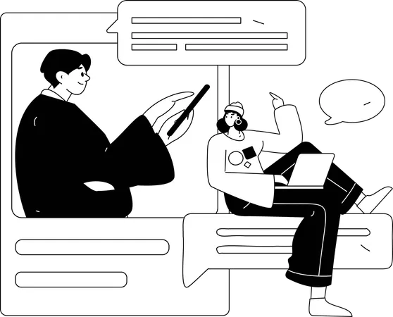 Woman views at employee's social media account  Illustration