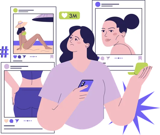 Woman views at her social media post  Illustration