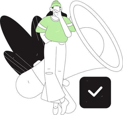 Woman views at shopping notification  Illustration