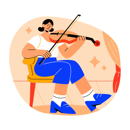 Woman Violinist plying guitar  Illustration