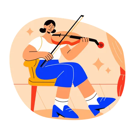 Woman Violinist plying guitar  Illustration