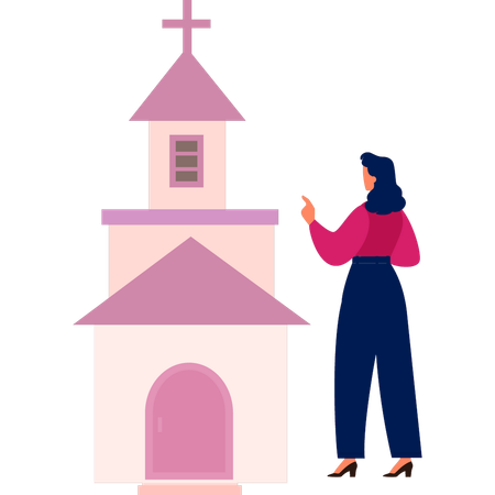 Woman visit savior in blood church  Illustration