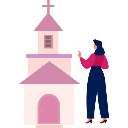 Woman visit savior in blood church  Illustration