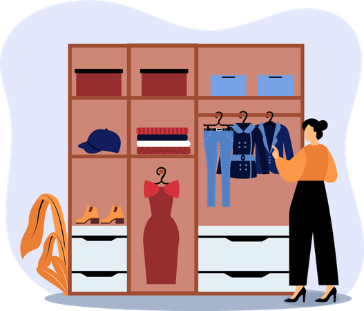 Woman visiting cloth shop Illustration